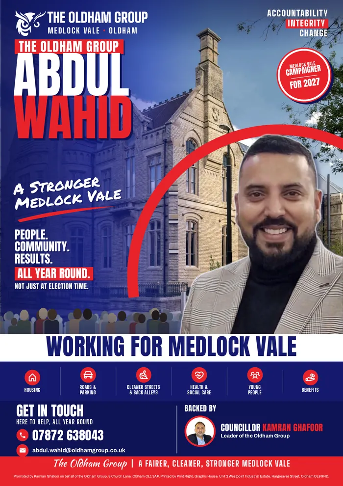Front of the Medlock Vale 2027 campaign leaflet